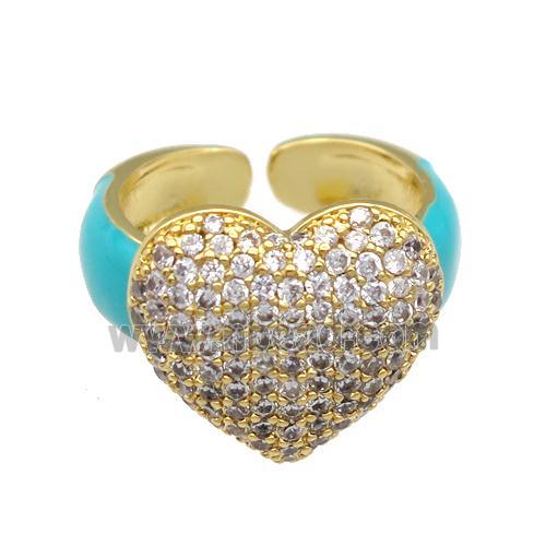 Copper Ring Pave Zircon Teal Enamel Gold plated