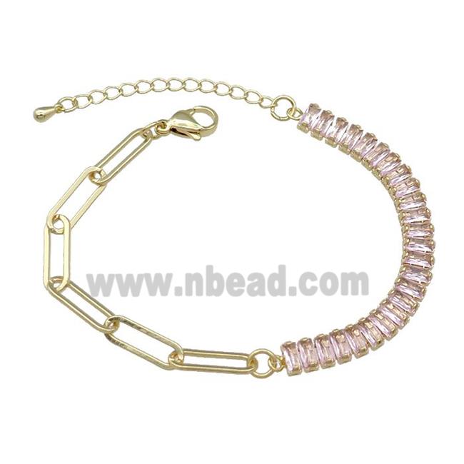 Copper Bracelet Pave Pink Zircon Gold Plated