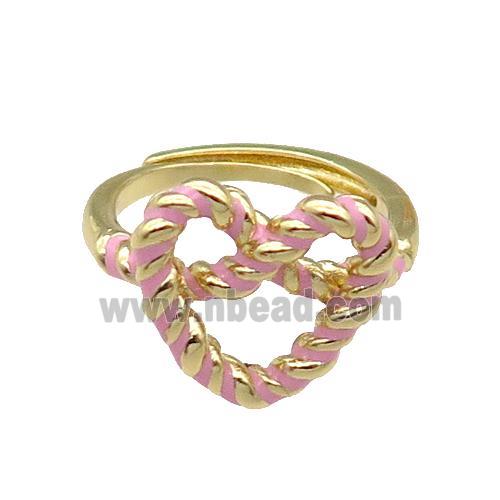 Copper Heart Ring Pink Enamel Adjustable Gold Plated