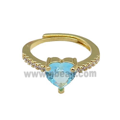 Copper Heart Ring Pave Zircon Adjustable Gold Plated