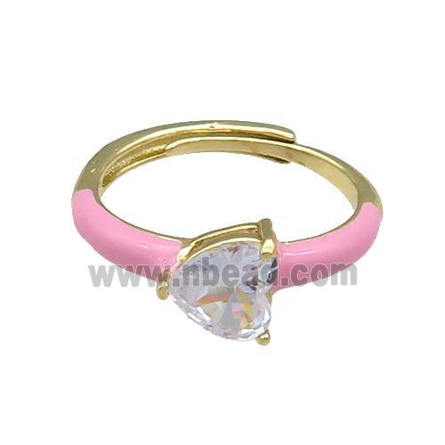 Copper Ring Heart Pink Enamel Adjustable Gold Plated