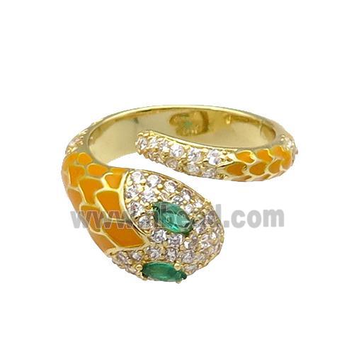 Copper Snake Ring Pave Zircon Ornage Enamel Gold Plated