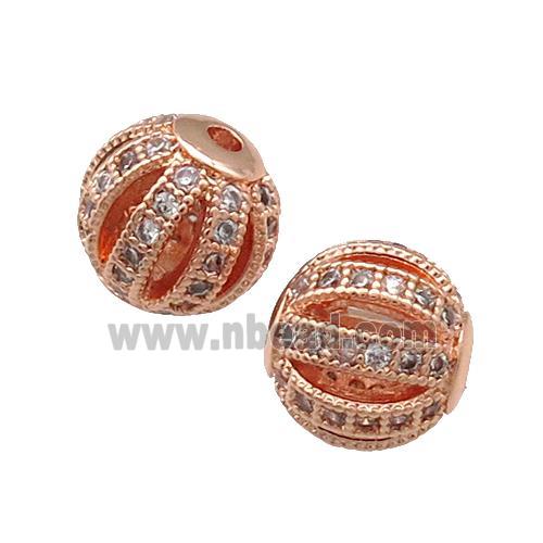 Copper Round Beads Pave Zircon Watermelon Rose Gold