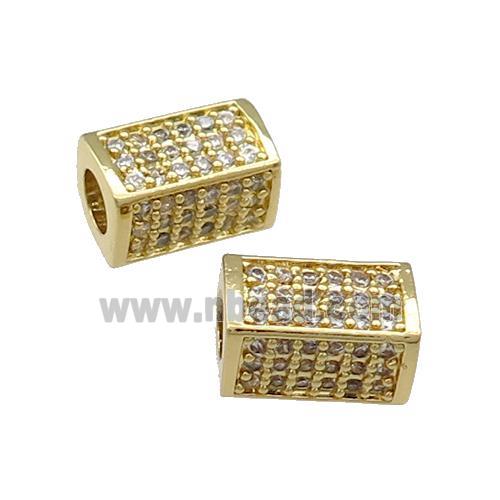 Copper Cuboid Beads Pave Zircon Large Hole Gold Plated