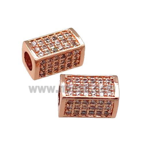 Copper Cuboid Beads Pave Zircon Large Hole Rose Gold