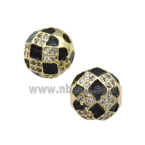 Round Copper Beads Pave Zircon Black Enamel Football Gold Plated