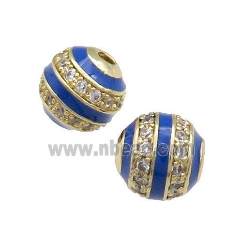 Copper Round Beads Pave Zircon Blue Enamel Gold Plated