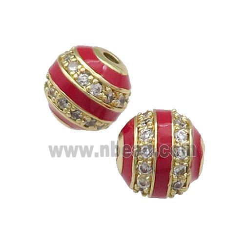 Copper Round Beads Pave Zircon Red Enamel Gold Plated