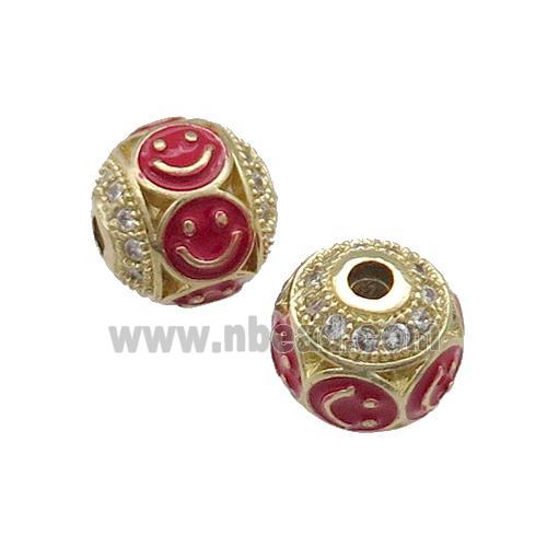 Copper Round Beads Pave Zircon Red Enamel Emoji Gold Plated