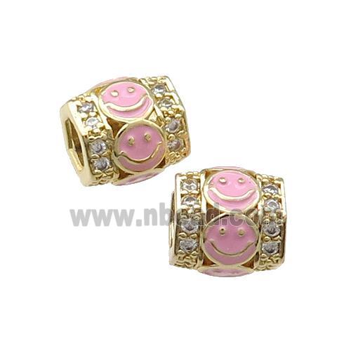 Copper Tube Beads Pave Zircon Pink Enamel Emoji Gold Plated