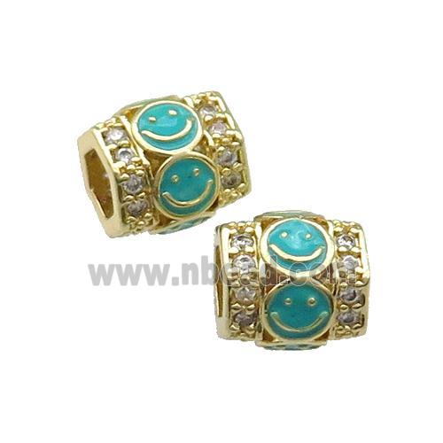 Copper Tube Beads Pave Zircon Teal Enamel Emoji Gold Plated