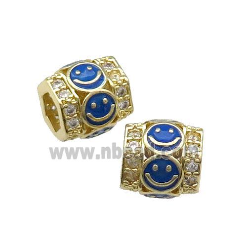 Copper Tube Beads Pave Zircon Blue Enamel Emoji Gold Plated