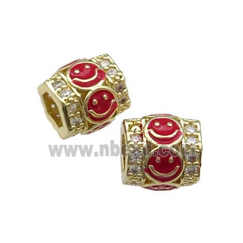 Copper Tube Beads Pave Zircon Red Enamel Emoji Gold Plated