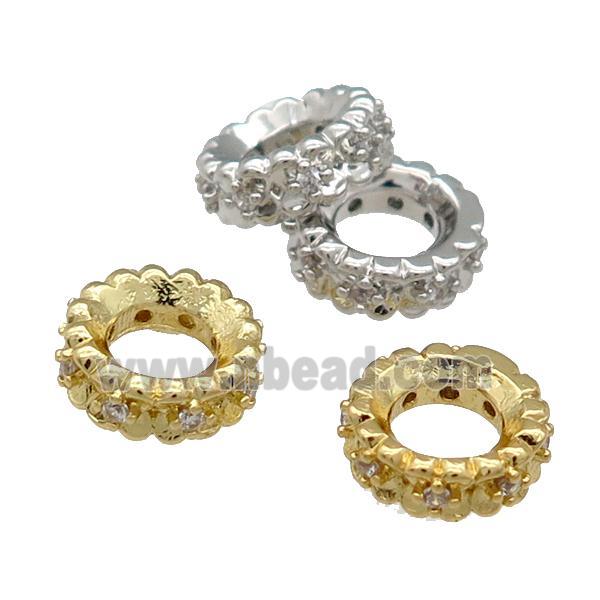 Copper Rondelle Spacer Beads Pave Zircon Large Hole Mixed