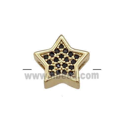 Copper Star Beads Pave Black Zircon Gold Plated