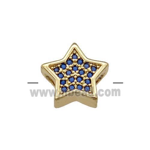 Copper Star Beads Pave Blue Zircon Gold Plated