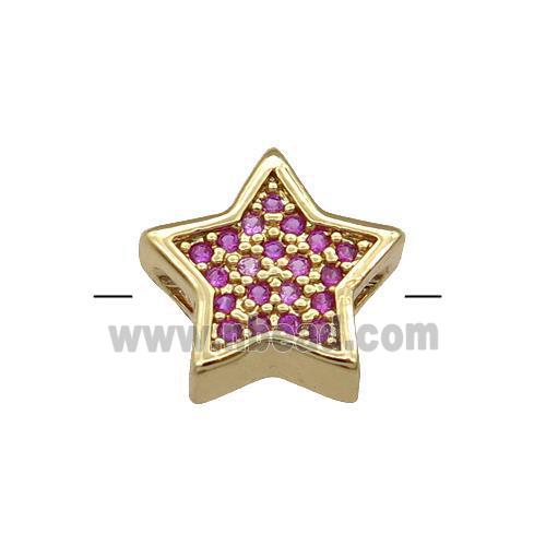 Copper Star Beads Pave Hotpink Zircon Gold Plated