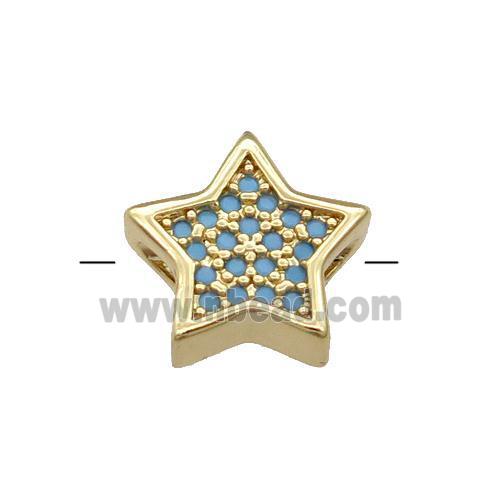 Copper Star Beads Pave Turq Zircon Gold Plated