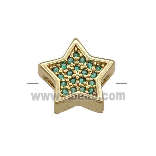 Copper Star Beads Pave Green Zircon Gold Plated