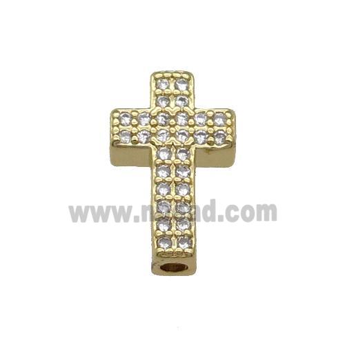 Copper Cross Beads Pave Zircon Gold Plated