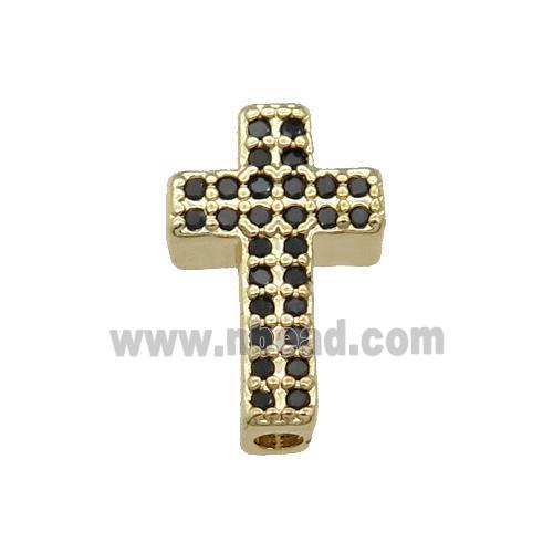 Copper Cross Beads Pave Black Zircon Gold Plated