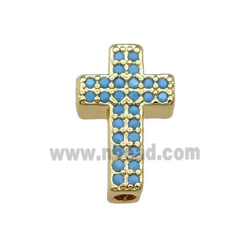 Copper Cross Beads Pave Turq Zircon Gold Plated