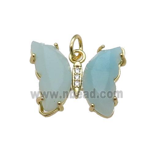 Blue Amazonite Butterfly Pendant Gold Plated