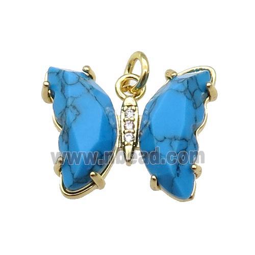 Blue Dye Turquoise Butterfly Pendant Gold Plated