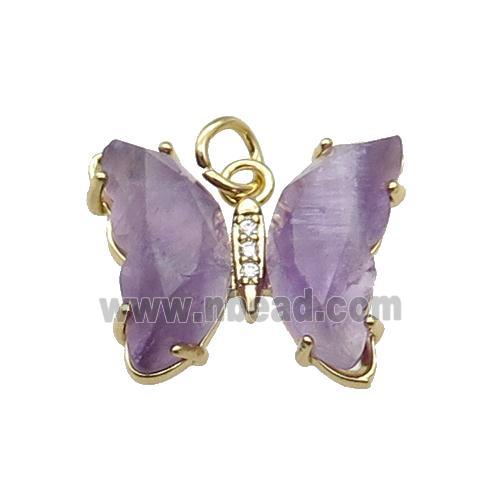 Purple Amethyst Butterfly Pendant Gold Plated
