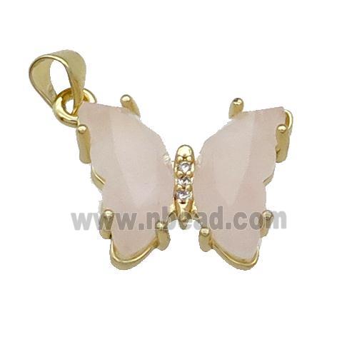 Pink Rose Quartz Butterfly Pendant Gold Plated