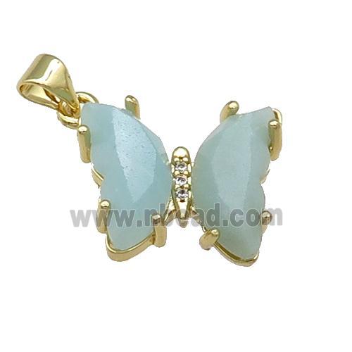 Blue Amazonite Butterfly Pendant Gold Plated