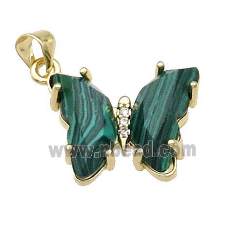 Green Synthetic Malachite Butterfly Pendant Gold Plated