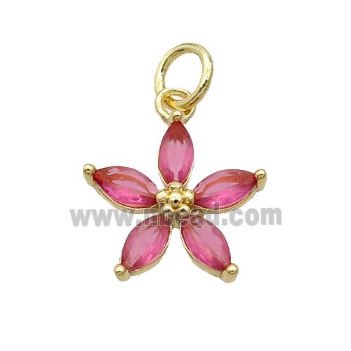Copper Flower Pendant Pave Pink Crystal Gold Plated