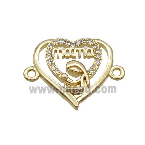 Copper Heart Connector Pave Zircon Mama Unfade 18K Gold Plated