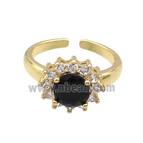 Copper Ring Pave Zircon Black Crystal Gold Plated