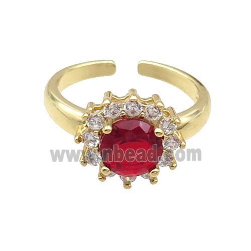 Copper Ring Pave Zircon Red Crystal Gold Plated