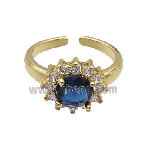 Copper Ring Pave Zircon Darkblue Crystal Gold Plated