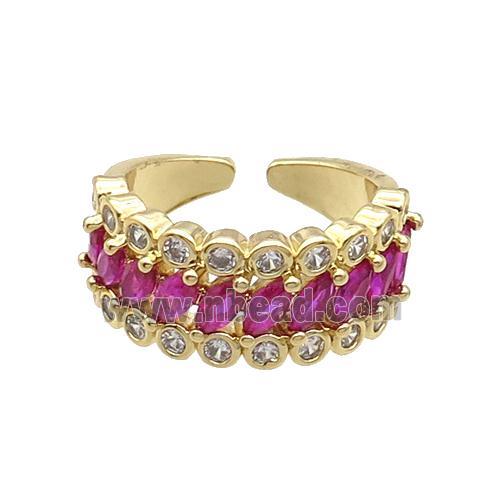 Copper Ring Pave Zircon Hotpink Gold Plated