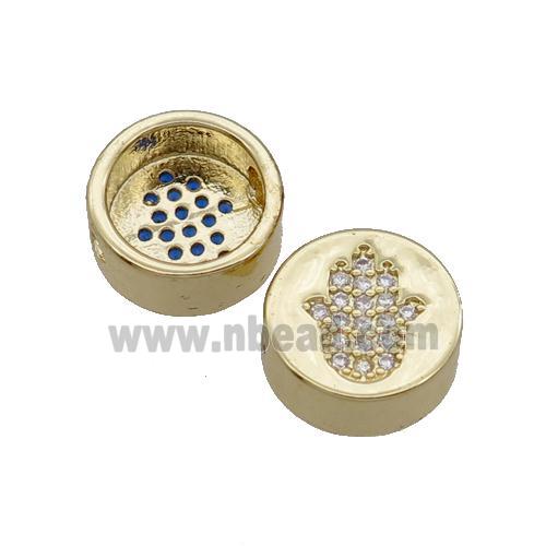Copper Button Beads Pave Zircon Hamsahand Gold Plated