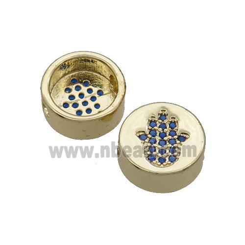 Copper Button Beads Pave Blue Zircon Hamsahand Gold Plated