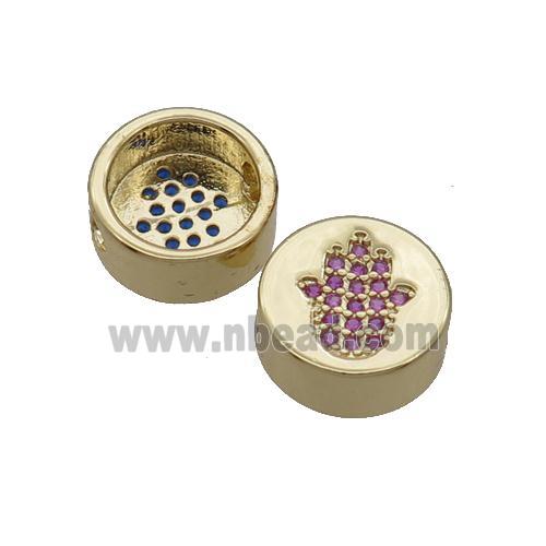Copper Button Beads Pave Hotpink Zircon Hamsahand Gold Plated