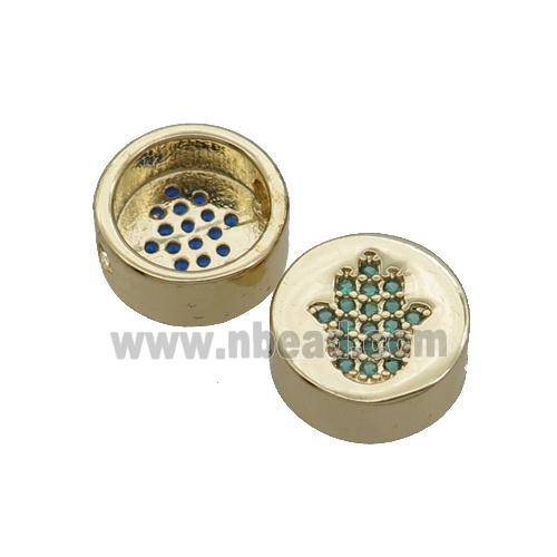 Copper Button Beads Pave Green Zircon Hamsahand Gold Plated