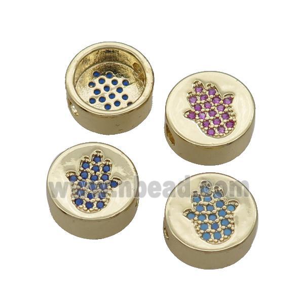 Copper Button Beads Pave Zircon Hamsahand Gold Plated Mixed