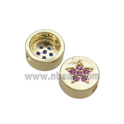Copper Button Beads Pave Hotpink Zircon Star Gold Plated