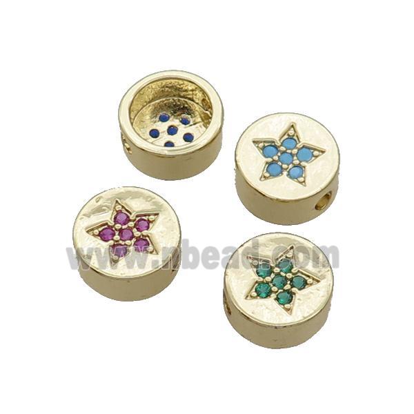Copper Button Beads Pave Zircon Star Gold Plated Mix