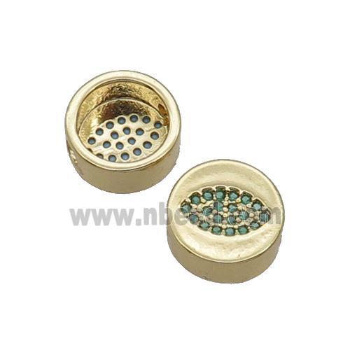 Copper Button Beads Pave Green Zircon Eye Gold Plated