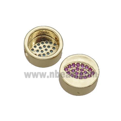 Copper Button Beads Pave Hotpink Zircon Eye Gold Plated