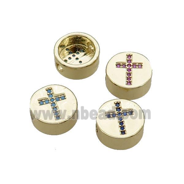 Copper Button Beads Pave Zircon Cross Gold Plated Mixed