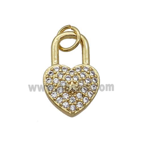 Copper Lock Pendant Pave Zircon Heart Gold Plated