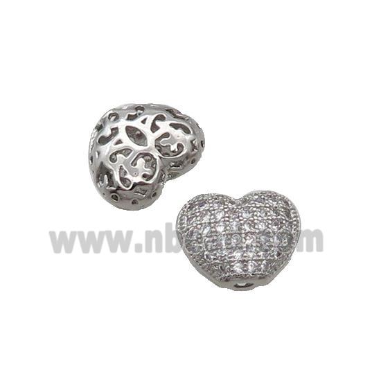 Copper Heart Beads Pave Zircon Platinum Plated